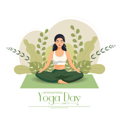 International yoga day poster template design.Woman doing yoga pose.