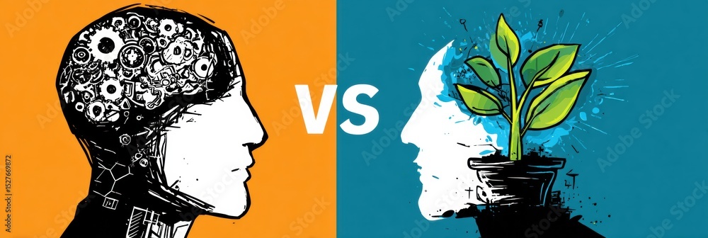 Poster comparison of growth mindset and fixed mindset illustrated through contrasting visuals of a brain an