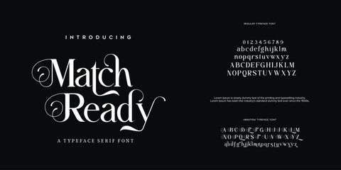 Elegant font alphabet uppercase lowercase and number. Classic lettering minimal fashion designs. Typography modern serif fonts regular decorative vintage concept. Vector illustration