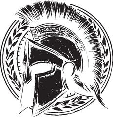 Spartan warrior mask weapons spear round  logo helmet in action Artwork vector editable for t-shirt design and multipurpose use in high definition format wallpaper sticker silhouette