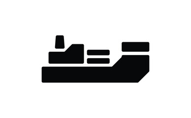 Black silhouette ship illustration with cabin and two containers isolated on white background