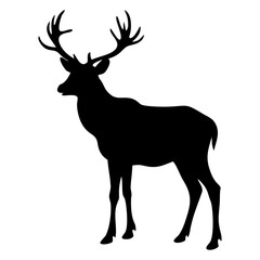 Obraz premium A deer standing full black silhouette vector illustration design
