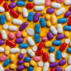 Variety of Multicolored Tablets and Drug Capsules