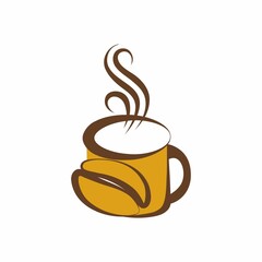 Vector illustration of coffee cup and beans symbol icon