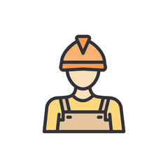 Cartoon Construction Worker Wearing Safety Helmet And Overalls Isolated