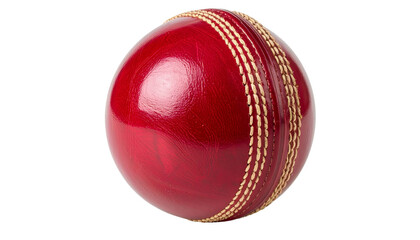  A red leather cricket ball a close up shot showing detail of the stitching isolated on solid white background Png form