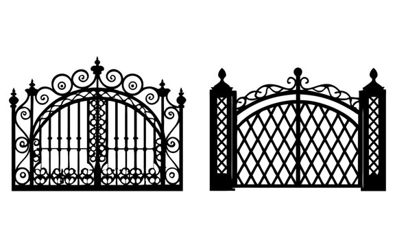 Set of  metal gates full black silhouette vector illustration design