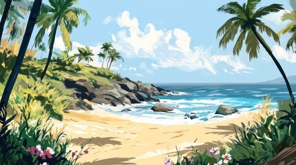 Fototapeta premium Tropical beach scene with palm trees