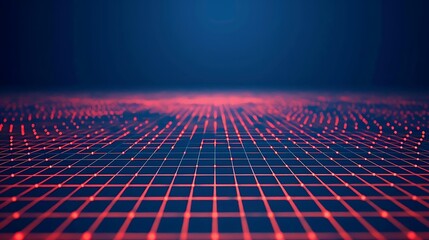 Fine line digital grid in coral on deep navy background - .