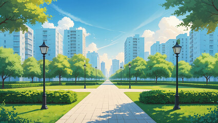 Anime Style City Park Avenue
