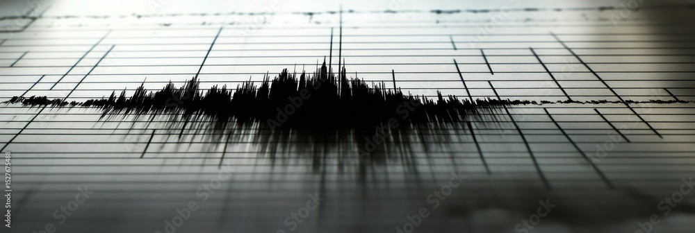 Poster Close up view of a seismograph capturing seismic waves, revealing earthquake activity and delivering essential data for in depth geological analysis and research in earth science