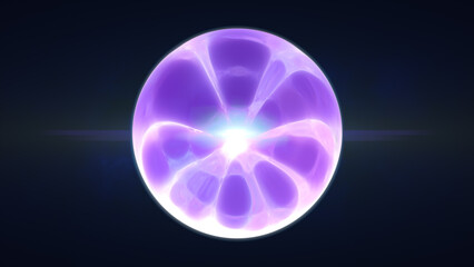Shiny glowing purple orb with electric filaments radiating outward from a central white core