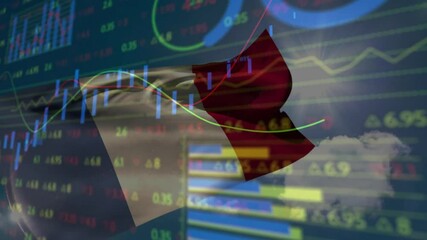 At start Mexican flag waving, candlesticks emerging and trend lines animating to show market shifts - Powered by Adobe