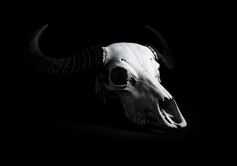 Fototapeta premium Dramatic Black and White Image of a Buffalo Skull