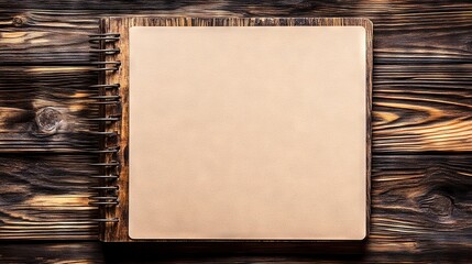 Minimalist Blank Spiral Notebook Paper on Wooden Background, Beige White Neutral Tones, High Resolution Clean Design for Templates, Education, Planners, Natural Backdrop