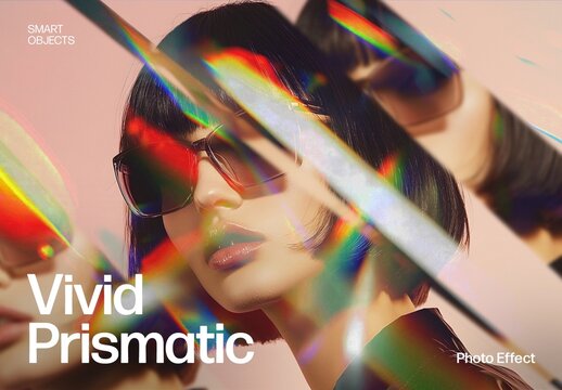 Prismatic Photo Effect Template with Trippy Rainbow Light Overlay & Broken Glass Mockup