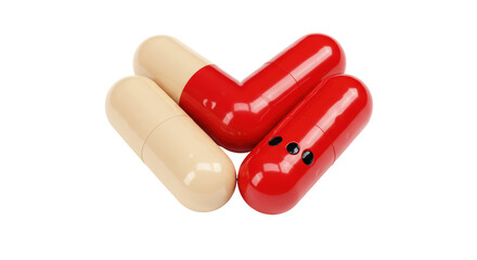 Isolated Red and Beige Medical Pills