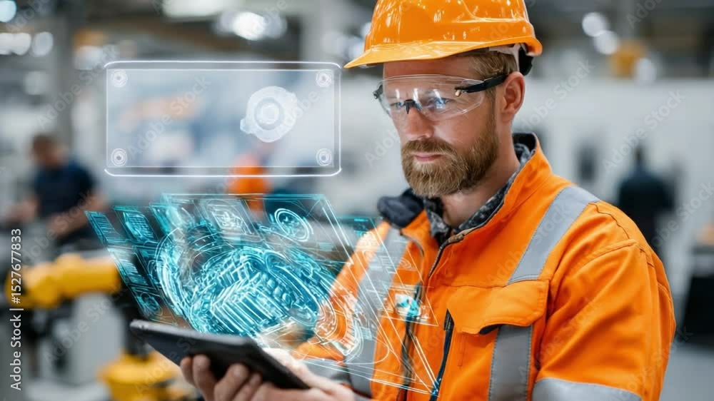 Aufkleber technological precision: an engineer, immersed in augmented reality, meticulously monitors and refin