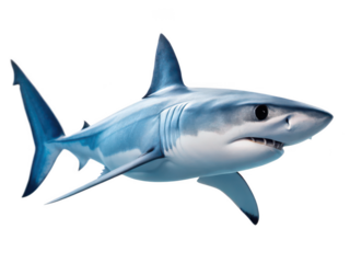 mako shark white background sleek marine predator sharp teeth streamlined body ocean wildlife fast-swimming shark species transparent background