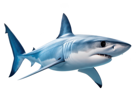 mako shark white background sleek marine predator sharp teeth streamlined body ocean wildlife fast-swimming shark species transparent background