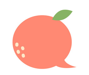 Peach speech bubble in pink and green, Blank speech bubble balloon square shape, Doodle fruit text box bubble, pastel color, think, speak, banner, flat design vector illustration