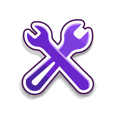 Obraz premium Purple wrench and screwdriver crossed icon representing AI customization tools 