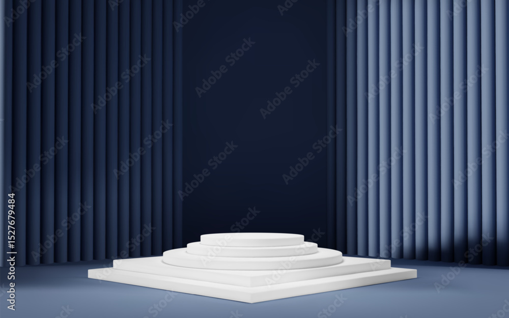 Poster 3d grey blue room background with white podium and column. product display with platform. abstract g