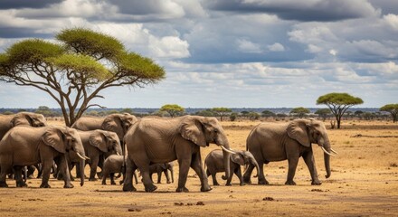 African Elephant Herd in the Savanna Majestic Wildlife Photography