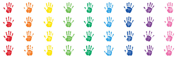 Obraz premium Colorful Handprint Silhouette Set. Creative Expression And Diversity Symbol Collection. Art And Educational Use. Isolated Vector Illustration