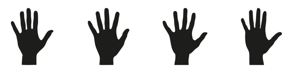 Hand Silhouettes In Icon Set. Gesture And Communication Symbol Collection. Design And Educational Use. Isolated Vector Illustration