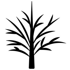 Tree. Silhouette. Direct trunk and curved branches without leaves. Vector illustration. Isolated white background. Idea for web design.