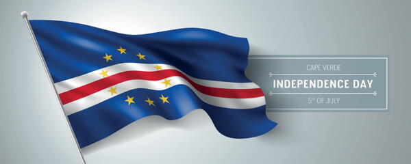 Cape Verde happy independence day greeting card, banner vector illustration. Cabo Verde national holiday 5th of July design element with realistic flag