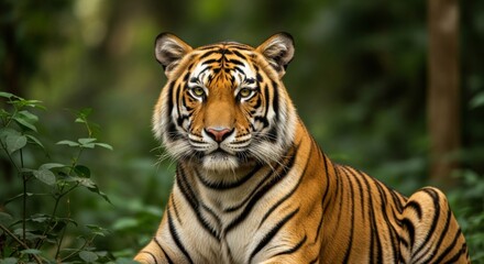 Majestic Bengal Tiger in Lush Green Forest Habitat