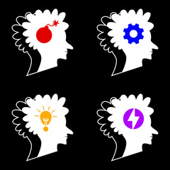 Man with different icons on head for your business