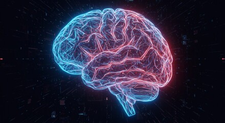 A detailed blue X-ray scan of the human brain, illustrating complex medical anatomy and intelligence