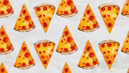 seamless watercolor pattern with pizza