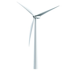 Wind turbine generating renewable energy in a clear blue sky at a coastal location during daytime