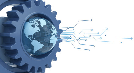 Isolated World Globe inside Gear