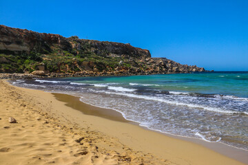 View of the Golden Bay beach on Malta