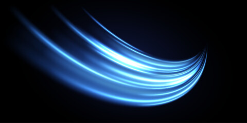 Glowing neon light element. Glowing curved swirls. Abstract bent stripes dynamic movement.