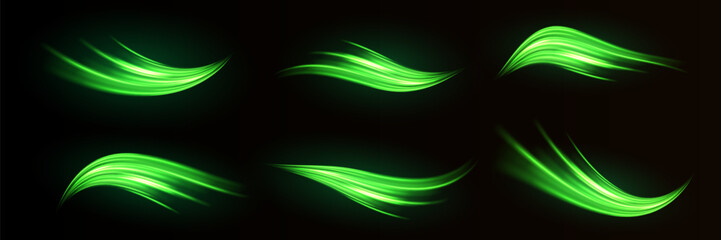 Glowing neon light element. Glowing curved swirls. Abstract bent stripes dynamic movement.