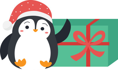 penguin with christmas gift