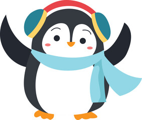 penguin in winter clothes