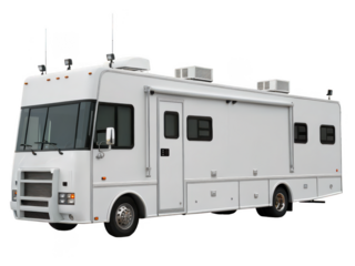 mobile command center white background portable control unit equipped with communication and monitoring tools used in emergency response tactical operations vehicle setup transparent background
