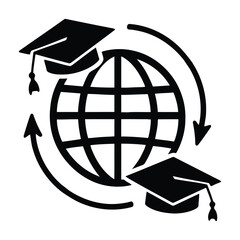 Global education graduation caps graphic isolated on transparent background