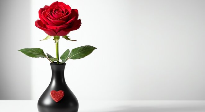 Red rose single flower in a vase