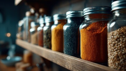 Spices in Jars on Shelf: Culinary Essentials