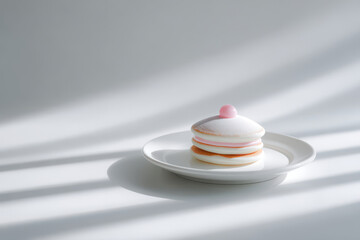 minimalist composition featuring single pancake placed neatly on left side of clean light background