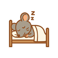 Cute cartoon mouse sleeping peacefully in bed