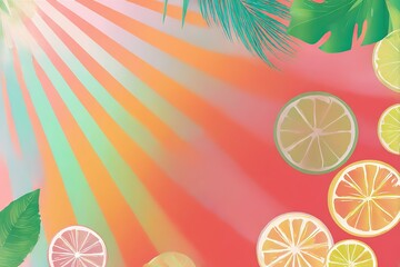 Vibrant tropical summer party poster with palm leaves and citrus accents
